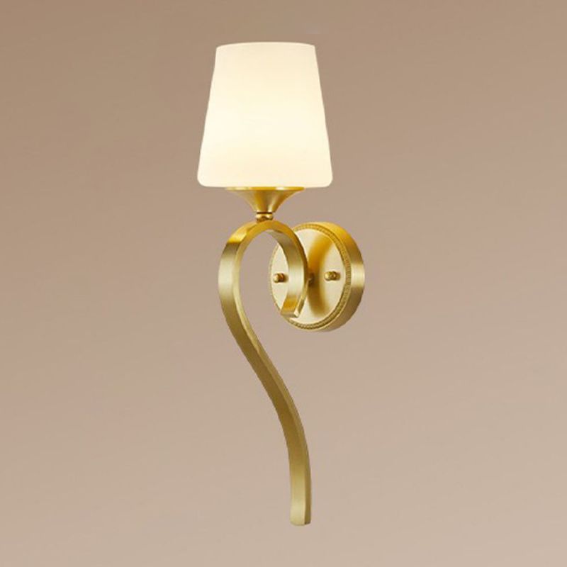 1-Light Wall Lamp Copper Wall Mount Lamp with Glass Shade for Living Room