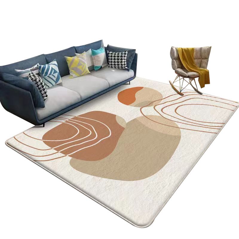 White Tone Creative Indoor Rug Polyester Color Block Carpet Non-Slip Backing Rug for Home Decoration