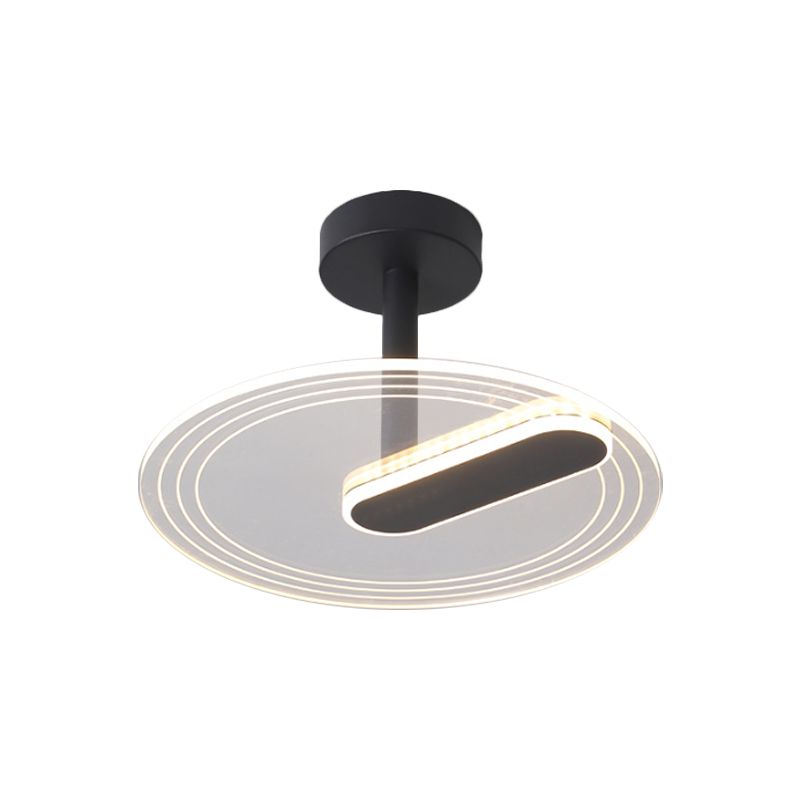 Acrylic Time Clock LED Flush Light Simplicity Black/Gold Semi Flush Mount Ceiling Light for Bedroom