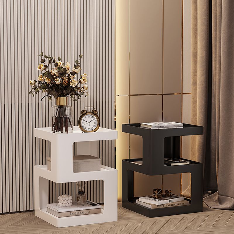 21.3" Tall Block Side Table with Metal Shelves Contemporary Square End Table Stand