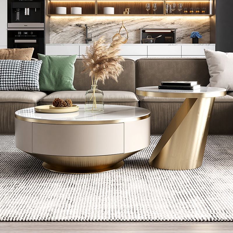 Contemporary White Coffee Table with Storage Metal Cocktail Table