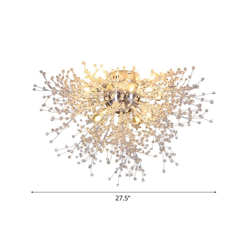 Finition argent feu d'artifice semi-montage éclairage moderne 22 "/23.5" W 8/12/16 lumières plafonnier en métal avec perle de cristal