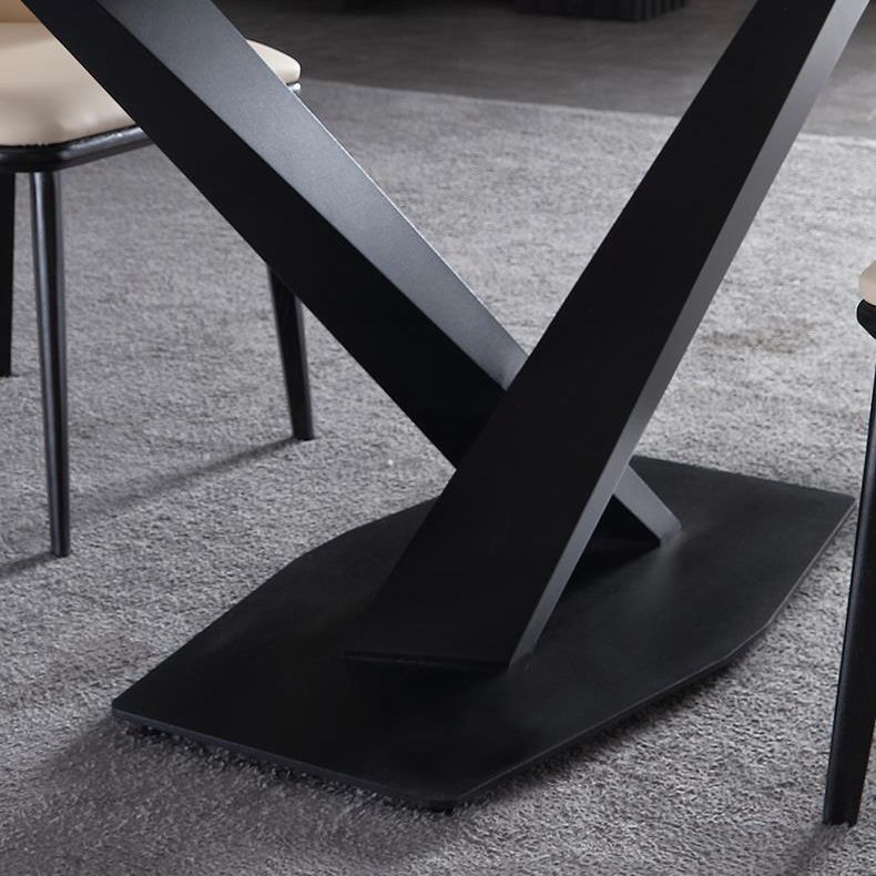 Modern Stone Top White Rectangular Dining Table with Black X-Base
