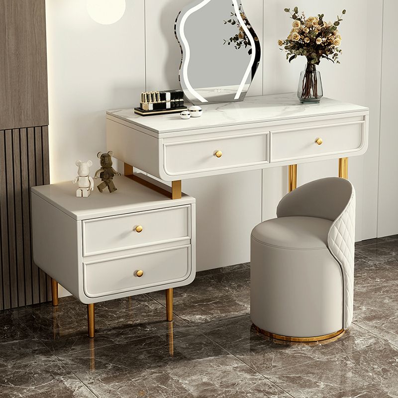 Bedroom Make-up Vanity in White/Grey Stone Top Dressing Table
