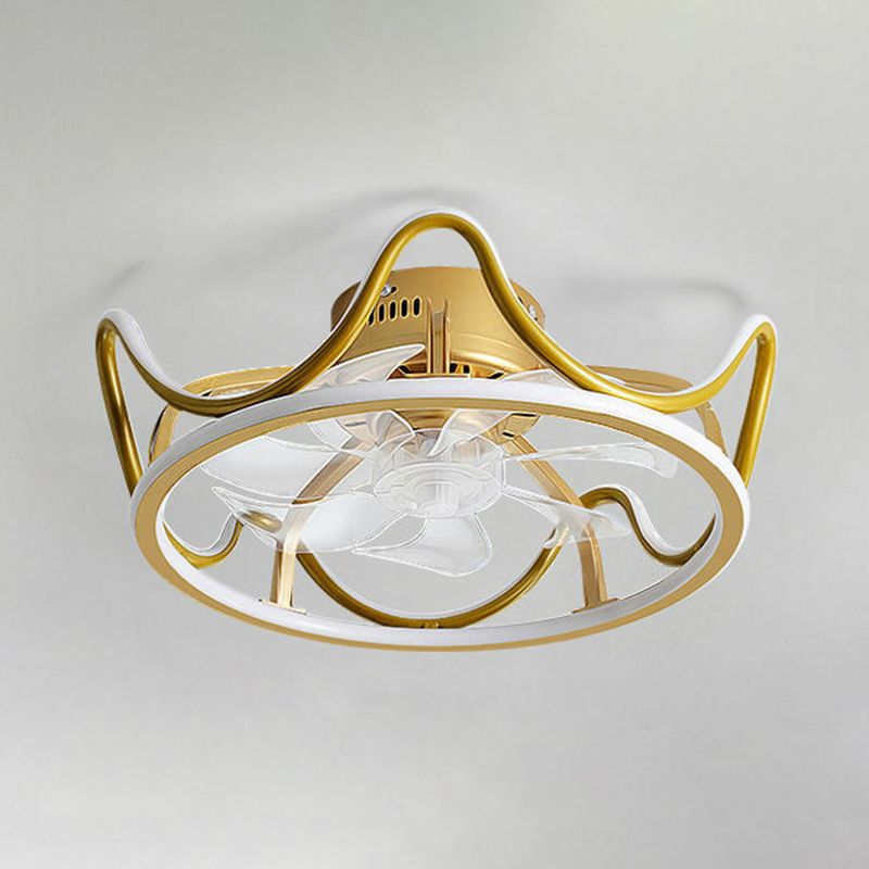 Modern Style Ceiling Fan Lamp Metal Ceiling Fan Lighting in Golden for Living Room