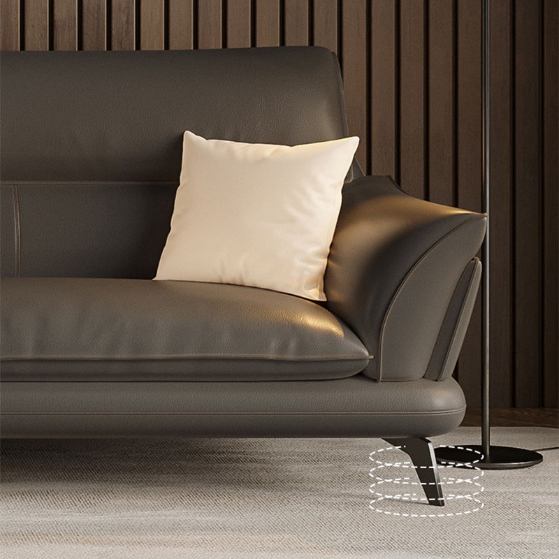 Contemporary Dark Gray Sewn Pillow Back Flared Arm Stationary Sofa