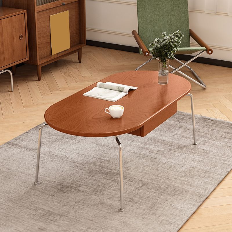 4 Legs Coffee Table Contemporary Oval Solid Wood Coffee Cocktail Table