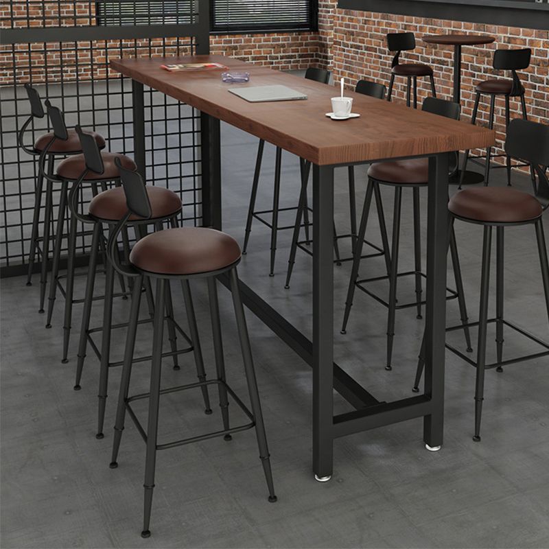 Wood Top Bar Height Table Industrial Style Bistro Pub Table with Black Base