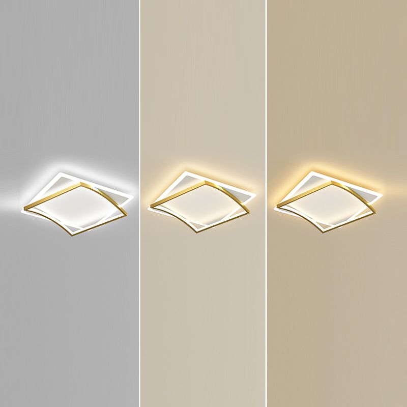 Metal Square Shape Flush Ceiling Light Modern Style 2 Lights Flush Mount Lighting