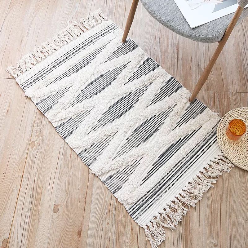 Yellow and Grey Bedroom Rug Southwestern Striped Pattern Rug Cotton Anti-Slip Backing Washable Area Rug
