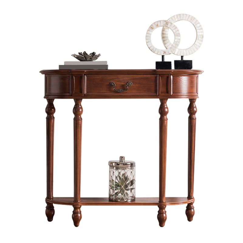 35.43" Tall 1-drawer Console Table Solid Wood Accent Table with Shelf