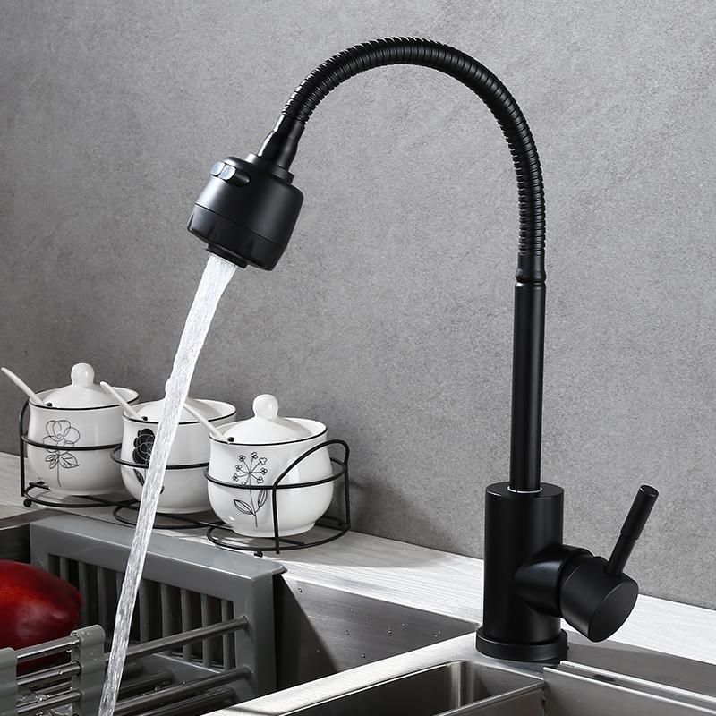 Modern 1-Handle 1-Hole Faucets Black and Silver Standard Kitchen Faucet