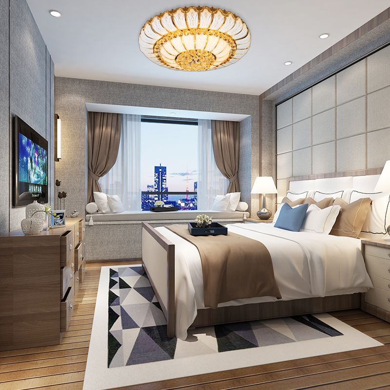 10/19 Lights K9 Crystal Flush Mount Light with Glass Round Shade Modern Flush Ceiling Lamp in Gold, 18"/23.5" Wide