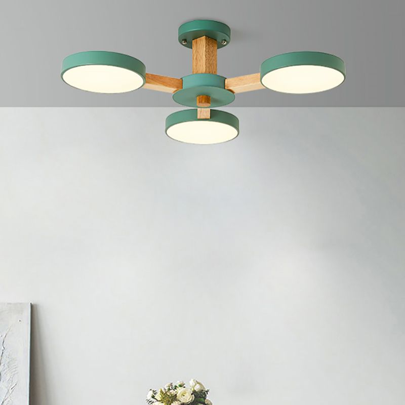 Nordic Round Ceiling Light Wood Multi Light LED Flush Mount Light for Living Room