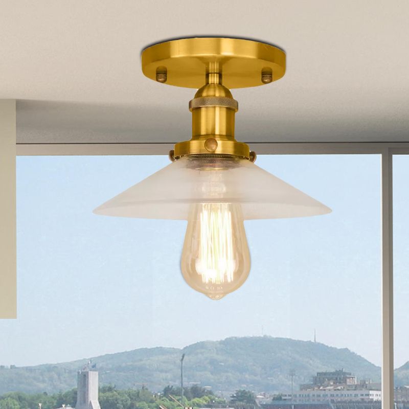 Soucoupe en verre givré, éclairage semi-affleurant, luminaire de cuisine vintage à 1 ampoule, noir/laiton/cuivre
