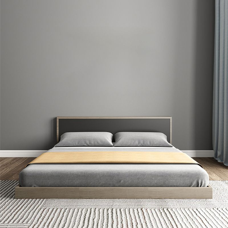 Contemporary Gray Panel Bed with Rectangular Headboard in Wood