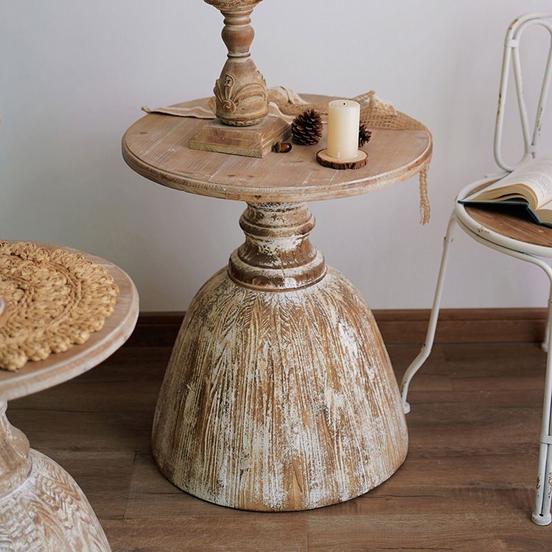 Rustic Round Side Table Solid Wood Pedestal Side End Snack Table