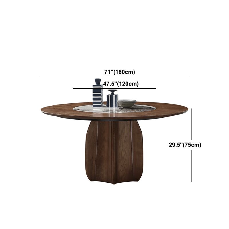 Round Pedestal Table Simplicity Style Solid Wood Dining Site Table with Turntable