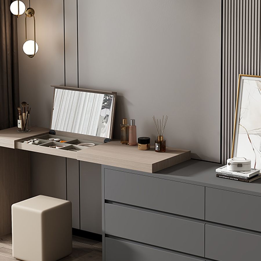 Modern 6-Drawer Flip-top Makeup Vanity Set with Mirror and Stool