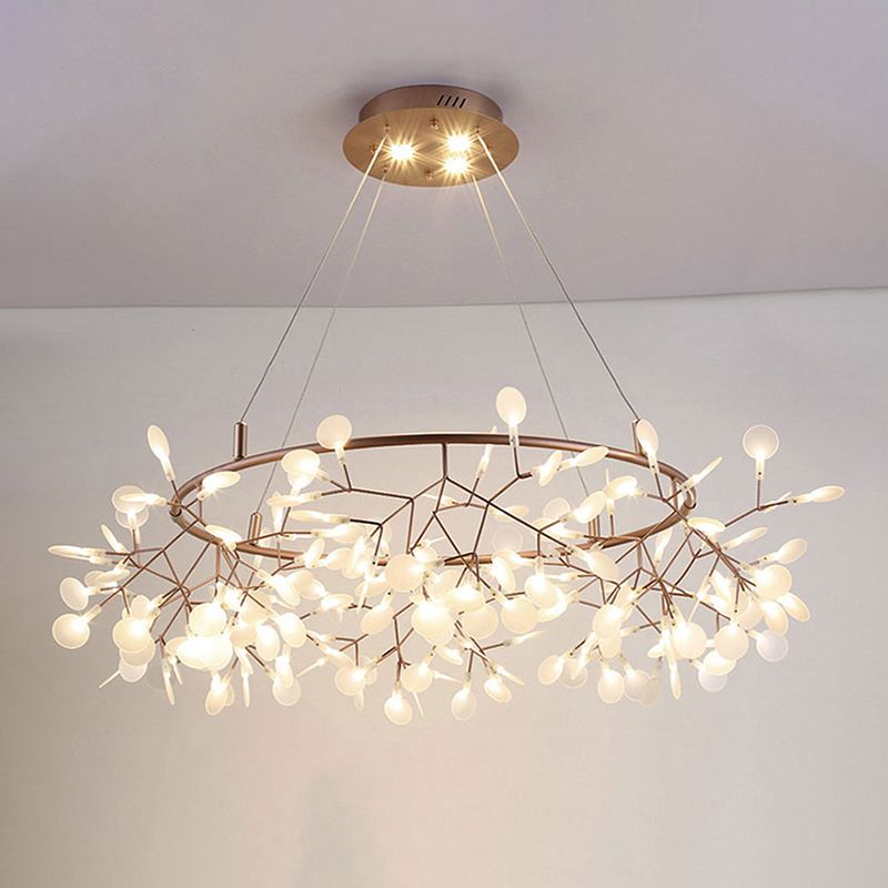 Metal Branch Shape Chandelier Nordic Style Fireflies Hanging Lamp for Living Room