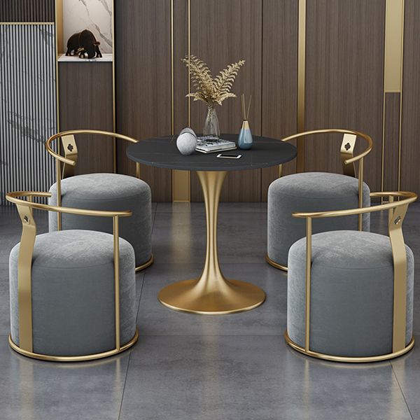 Round Tulip Base Luxury Table Black Fixed Table with Sintered Stone