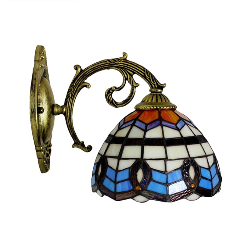 Blue Bowl Shade Wall Sconce Retro Stained Glass 1 Light Wall Mount Light