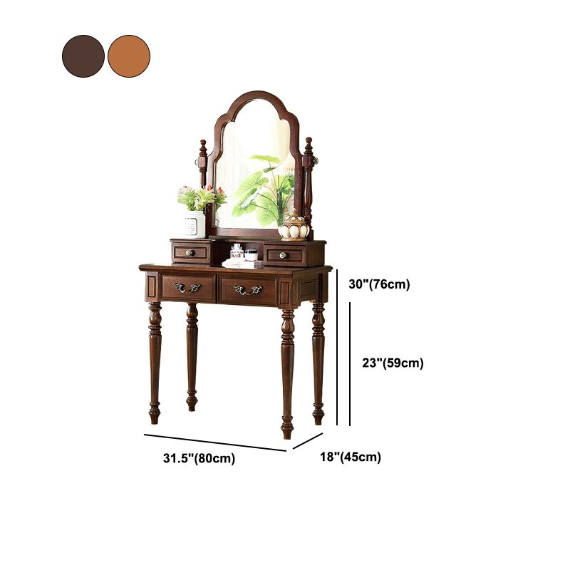 Traditional Makeup Vanity Desk Table with Drawer in Brown for Bedroom