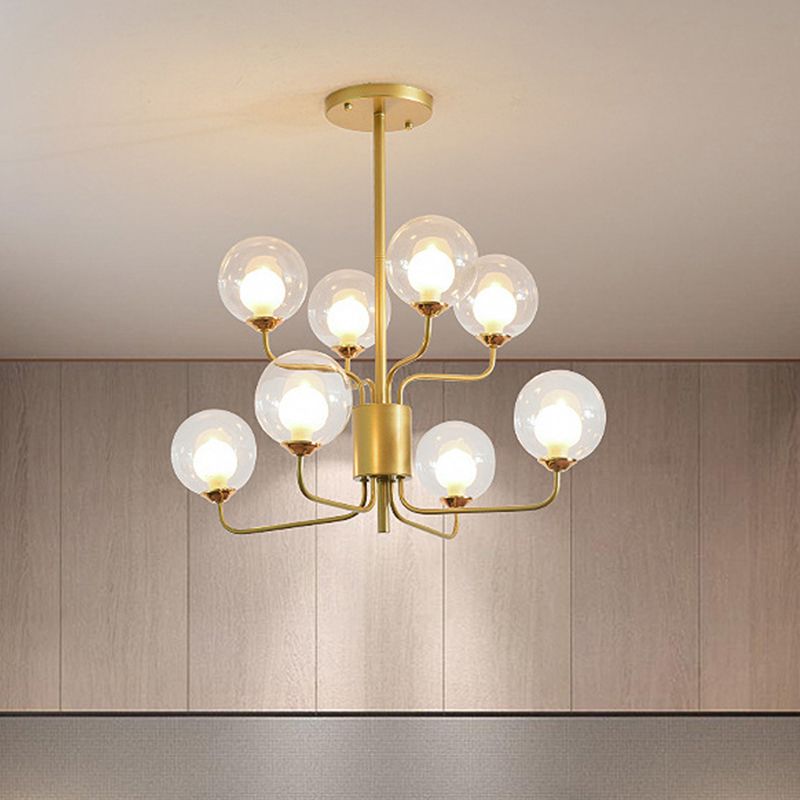 2-Tier Ball Clear Glass Chandelier with Radial Design Contemporary 8/12/18 Lights Black/Gold Hanging Light Fixture