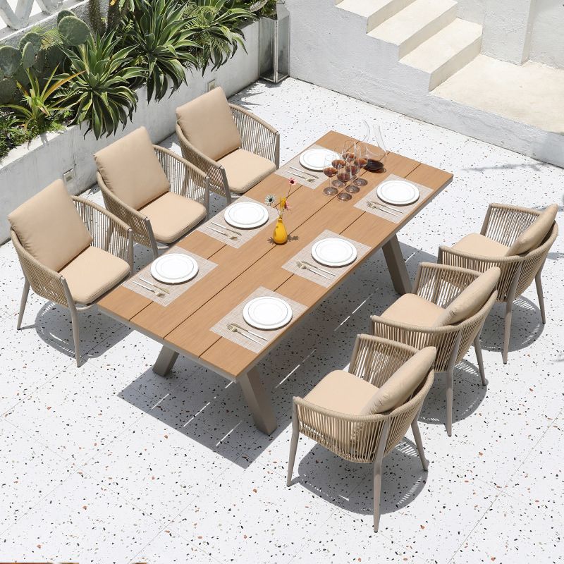 Bohemian Style Dining Table Set 1/3/5/7 Piece Wood and Metal Dining Set for Patio
