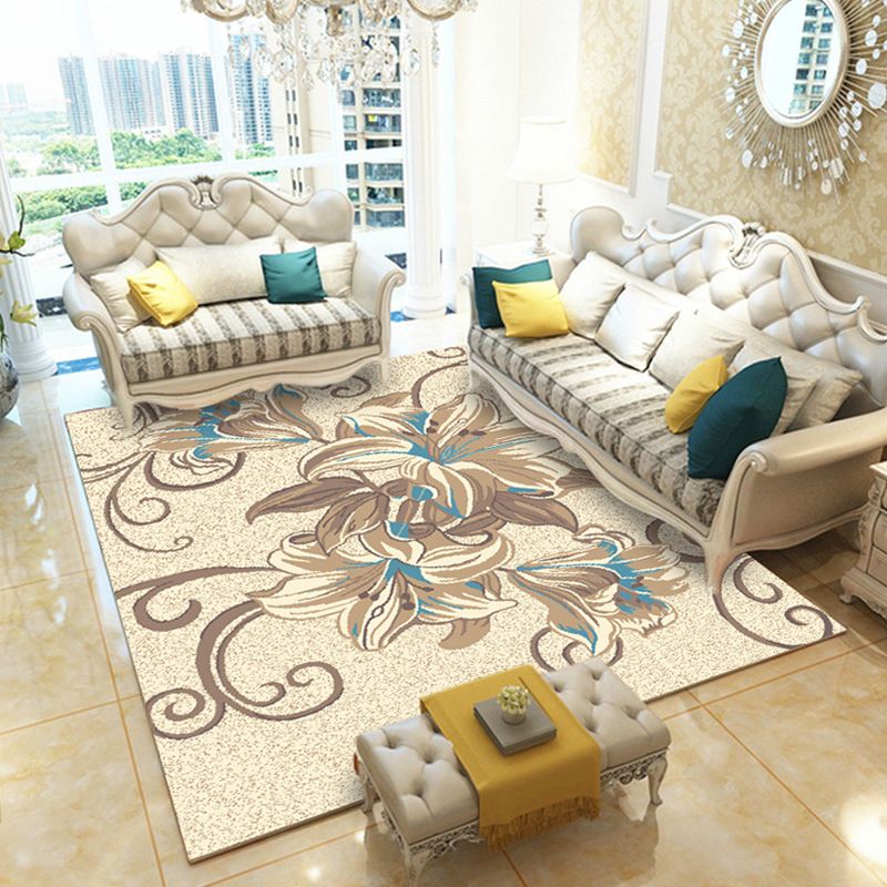 Casual Digital Print Floral Rug Multi-Color Modern Rug Polyester Stain Resistant Anti-Slip Backing Washable Carpet for Great Room