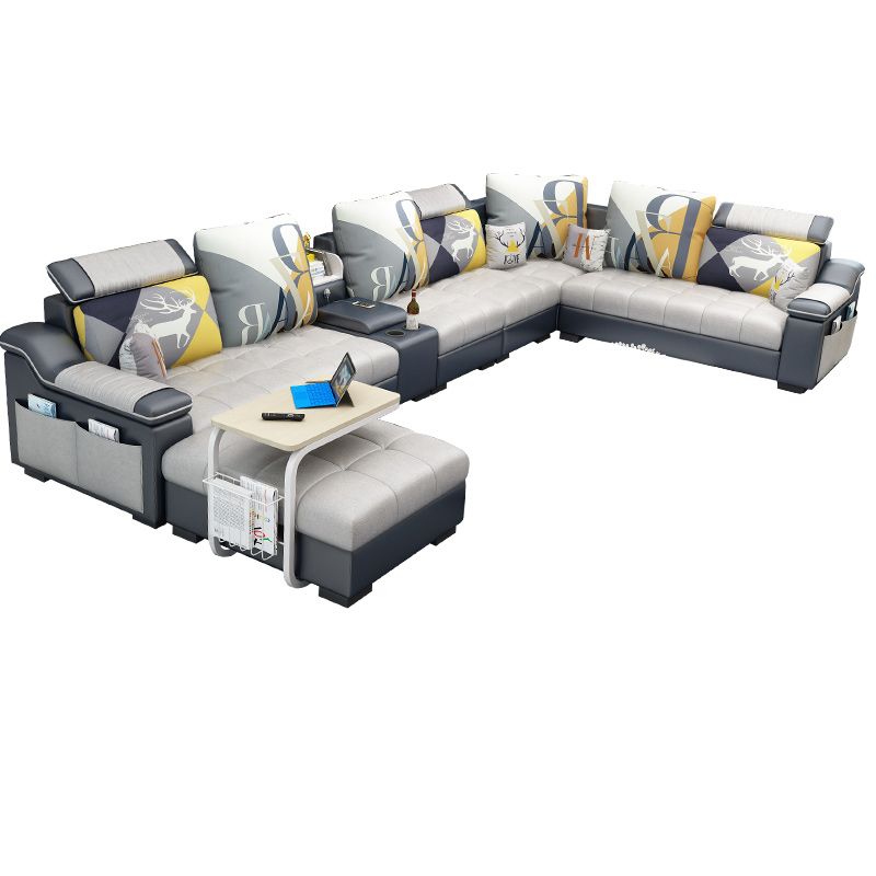 Sloped Arms Pillowed Back Cushions Sectionals Sofas for Living Room