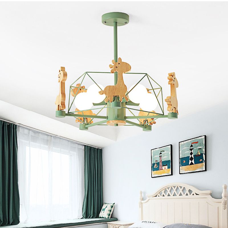 Green Diamond Hanging Chandelier Nordic Style Metal Pendant Light Kit with Giraffe Decor
