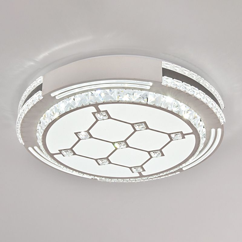 Drum LED Flush Mount Light Simplicity Crystal Bedroom Flush Mount Ceiling Light in Stainless-Steel