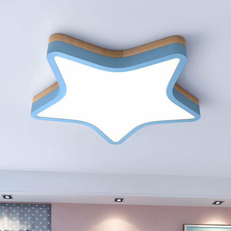 Nordic Star Shaped Flush Ceiling Light Wooden Kids Bedroom LED Flush Mount Lighting Fixture