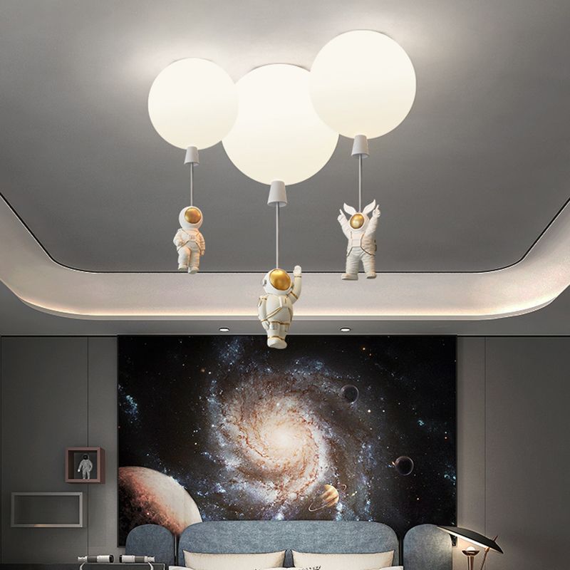 Creative Balloon Ceiling Mount Light Silica Gel 1 Bulb Bedroom Flush Light with Astronaut Decoration