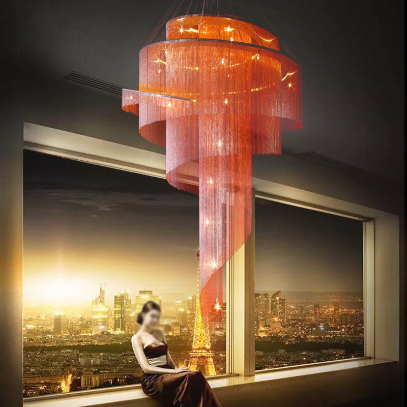 Glam Spiral Tassel Chandelier Stylish Modern Metal 4-Light Ceiling Light for Hall