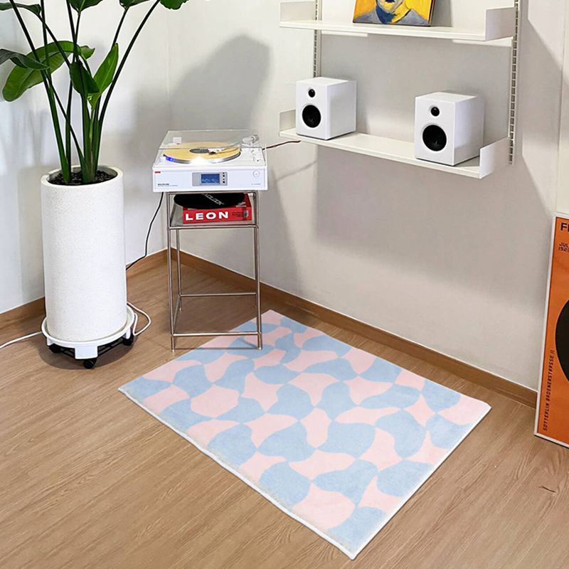 Purple Modern Rug Polyester Check Print Rug Washable Rug for Living Room