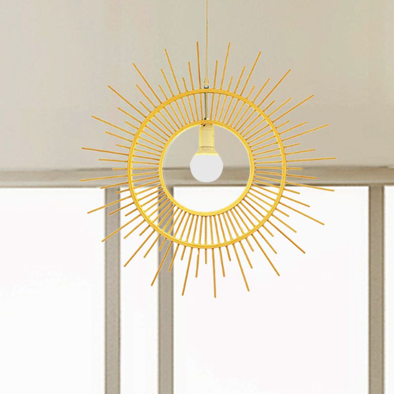 Bamboo Sun Shaped Hanging Lamp Modern Style 25.5"/29.5" W 1 Head Beige Hanging Pendant Light for Restaurant