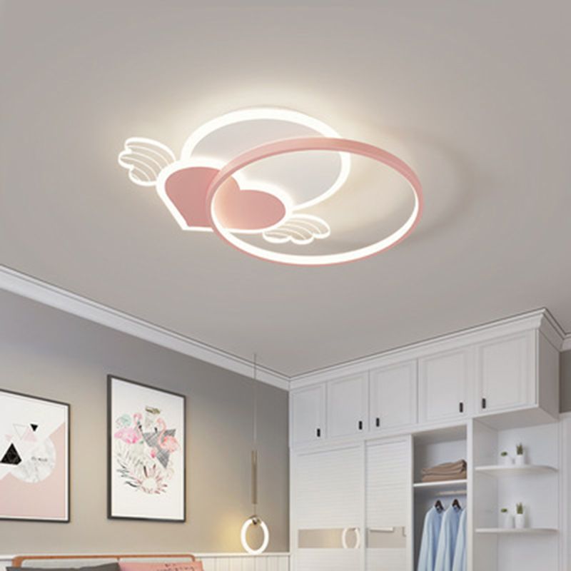Cartoon Heart Vleugel Flush Mount Plafond Licht Metaal Kids Room LED Flush Light met Halo Ring