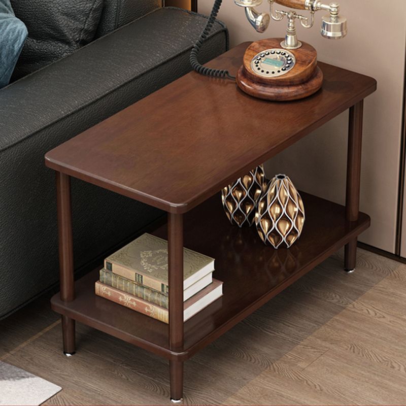Rectangular Accent Side Table Solid Wood Living Room End Table with Storage