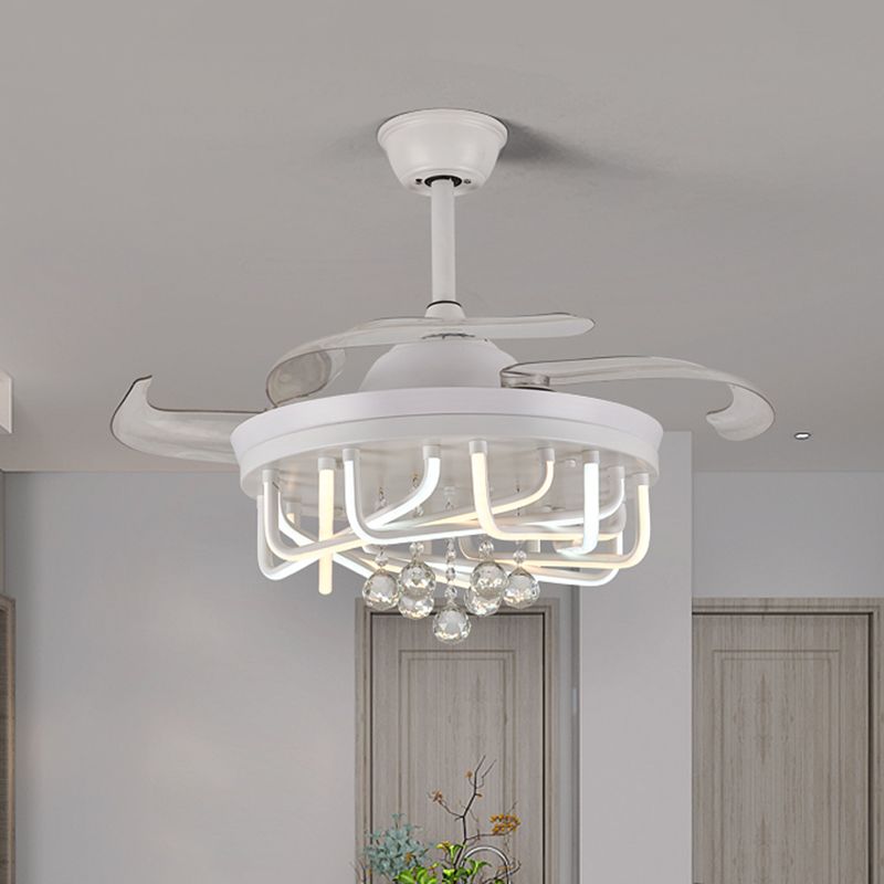 Éclairage de ventilateur de plafond de 19 "W 3 Blades avec une nuance linéaire en acrylique Crystal chambre à coucher semi-luminaire à montagne en blanc / noir