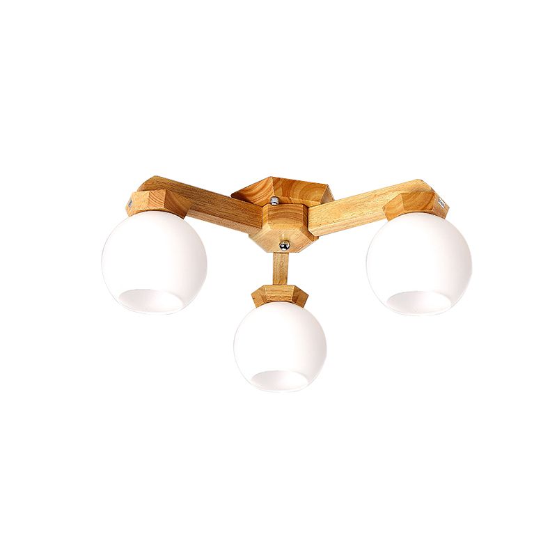 3/5/7 luces ramifican iluminación semi de montura contemporánea vidrio de vidrio semi luz de montaje en beige con accesorio de madera brazo