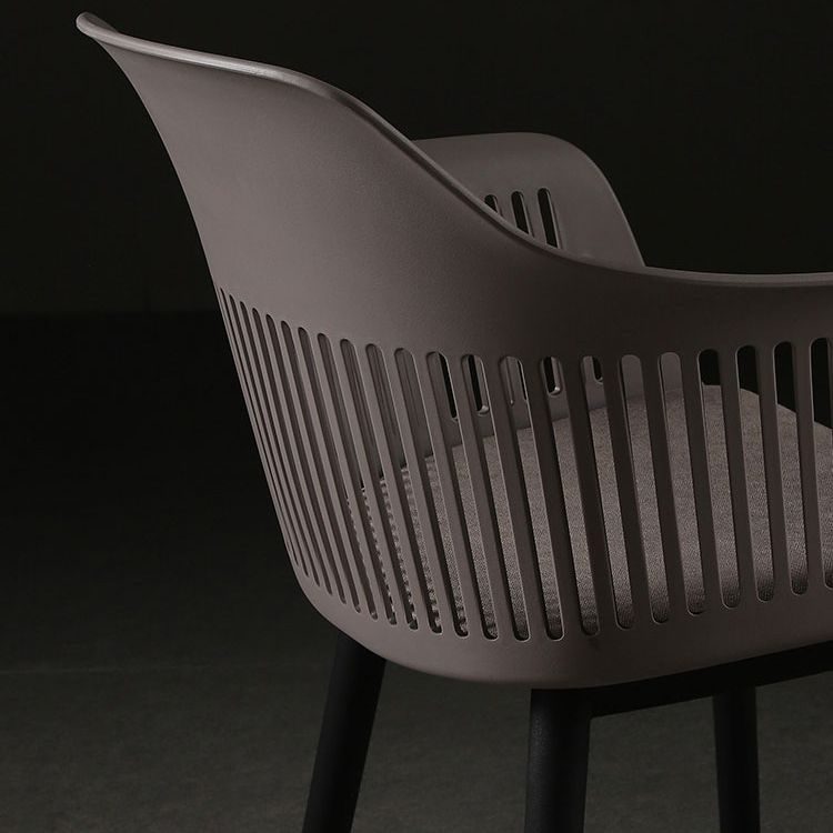 Contemporary Slat Back Arm Chair Matte Finish Metal Chair for Patio