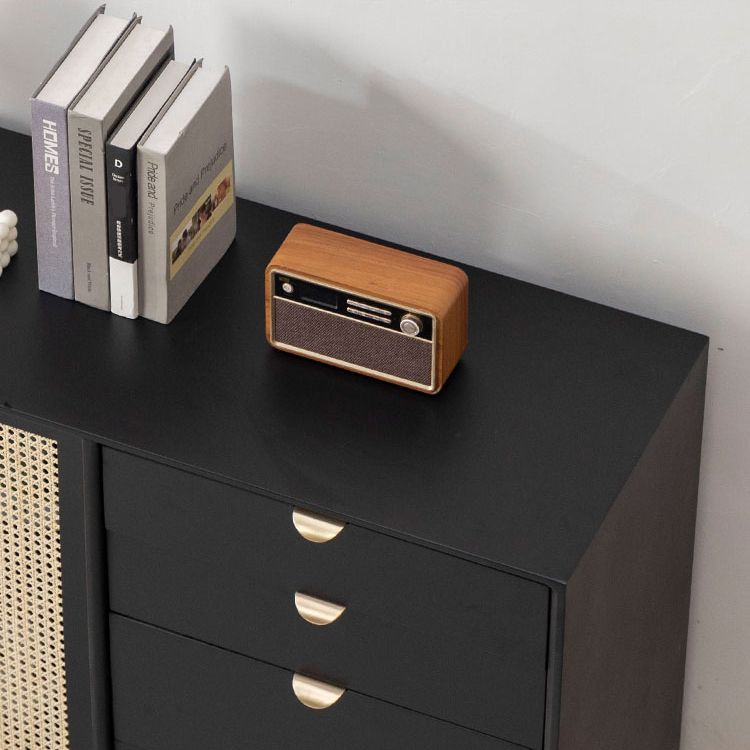 Contemporary Brown Cabinets Doors Sideboard Solid Wood Buffet Table with 4-Drawer