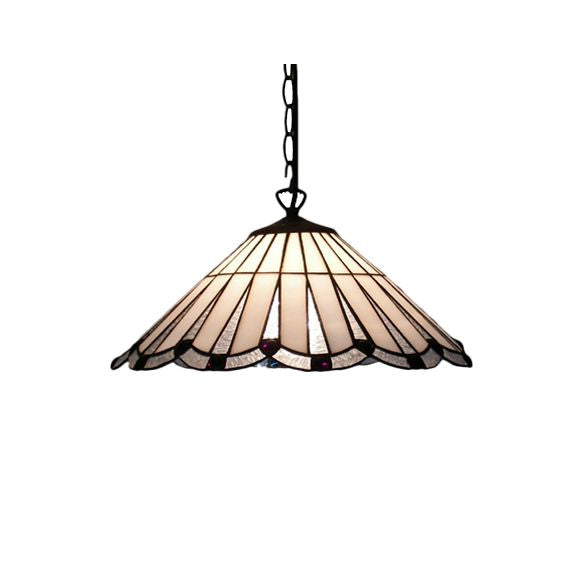 Tiffany Cone Hanging Lamp White/Brown Stained Art Glass 1 Bulb Ceiling Pendant Light for Dining Room