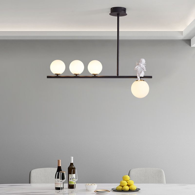 Globe Island Chandelier Lights Simplicity Milky Glass Chandelier Lighting Fixtures for Restaurant