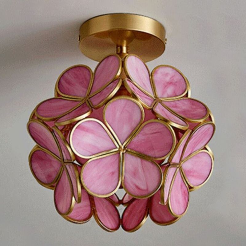 Colonial Style Copper Ceiling Light Geometric Metal Flush Mount Light Fixture