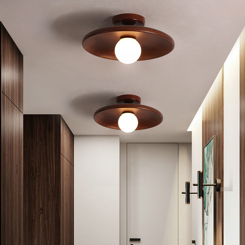 Modern Minimalist Flush Mount Wooden Globe Ceiling Light for Interior Spaces