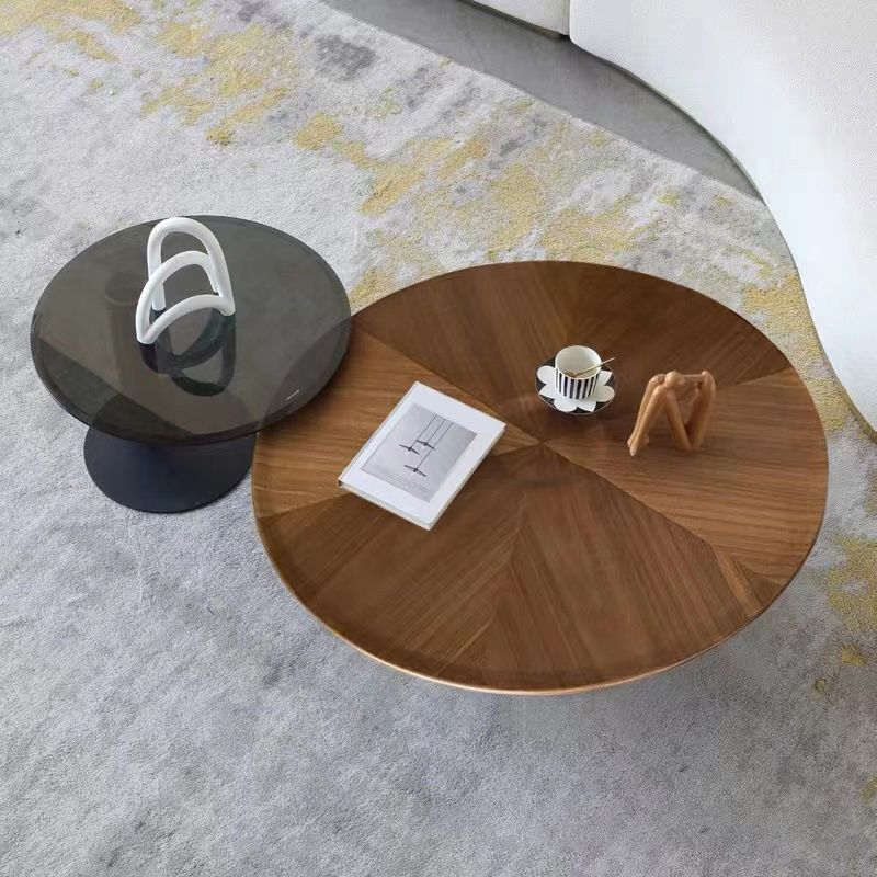 Round Square Block Base Wood/glass Modern Style Coffee Table