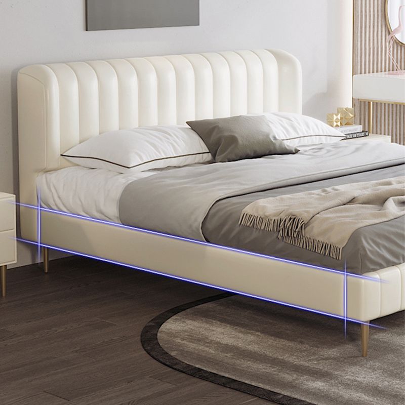 Genuine Leather Upholstered Bed Frame Cream Low Wingback Bed